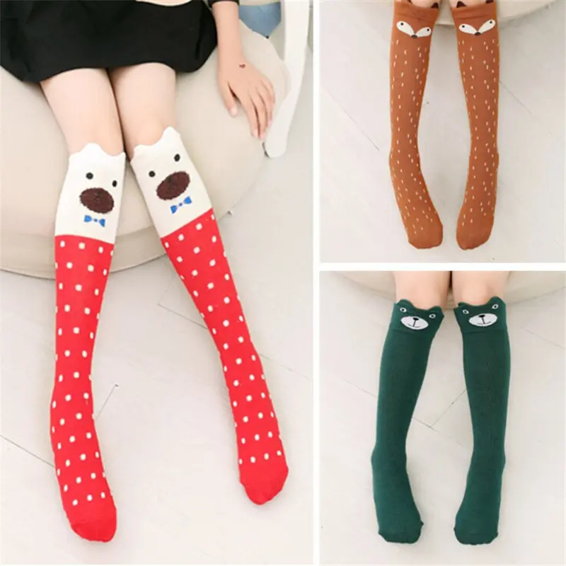 

3-12 Years old 1pcs Cotton Cartoon Children's Baby Fox Socks With Bear Knee Highs Long Cute Infantil Kids for Girls kniekousen