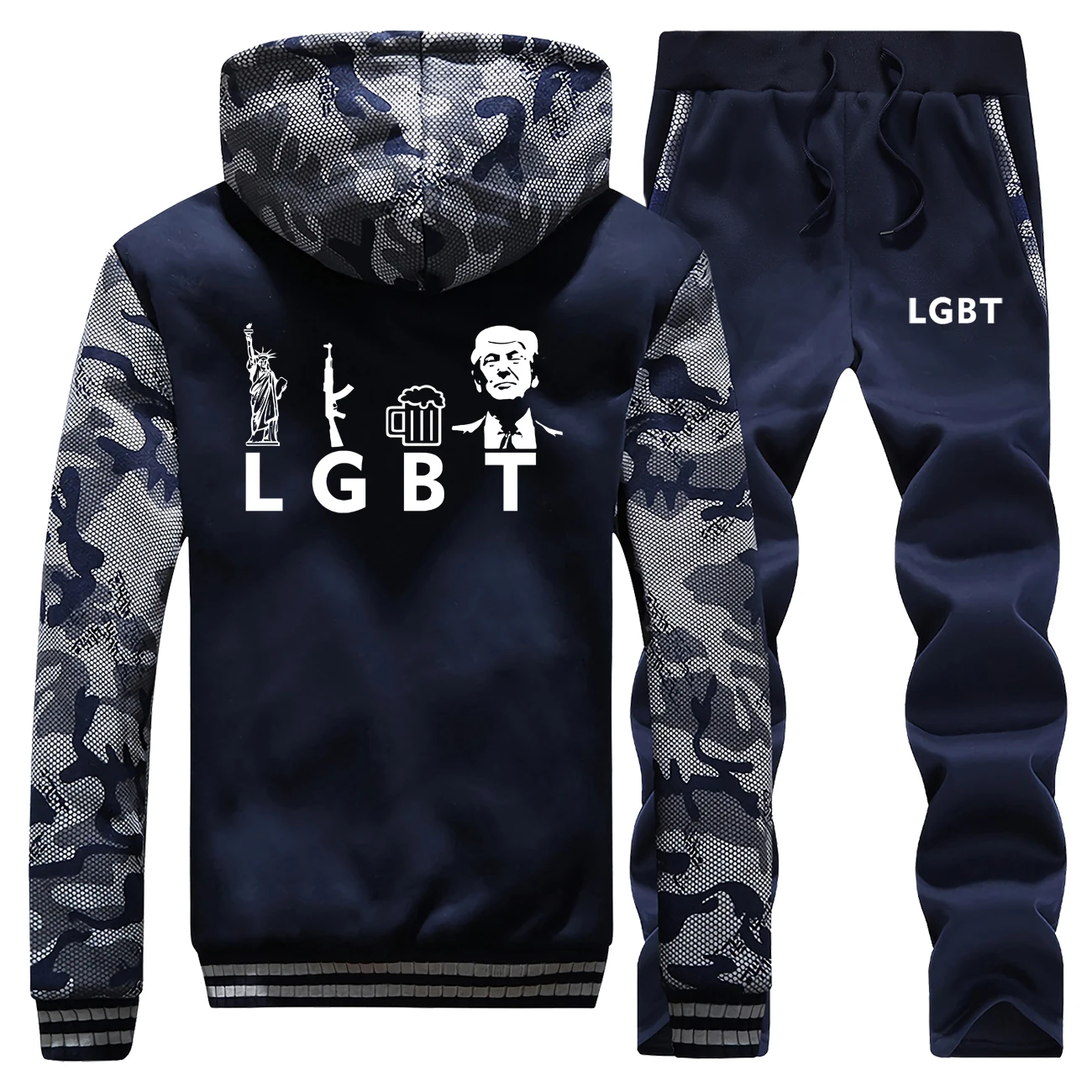 70% OFF Liberty Guns Beer Trump Hoodies Sweatshirt+Trousers Warm Suit Winter Men Tracksuit Mens Jacket+Pant 2PC sets Sports Suit Outwear