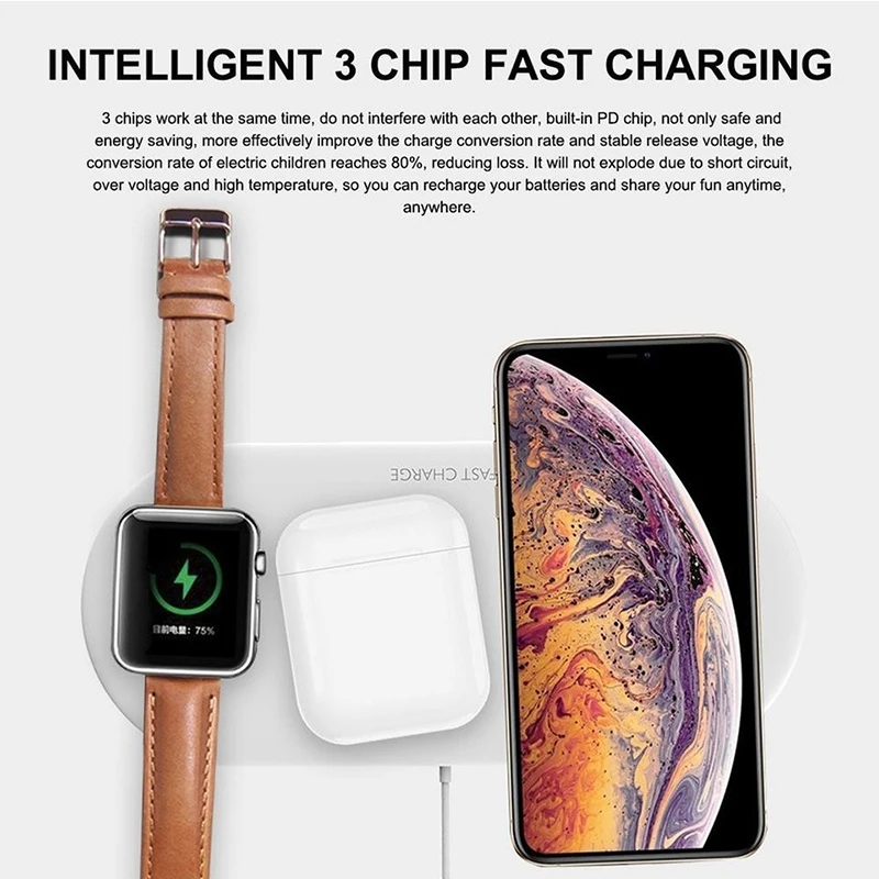 3 в 1 10 Вт Беспроводная зарядная станция Подставка для iPhone Apple Watch Airpods зарядная док-станция Беспроводная зарядная подставка станция