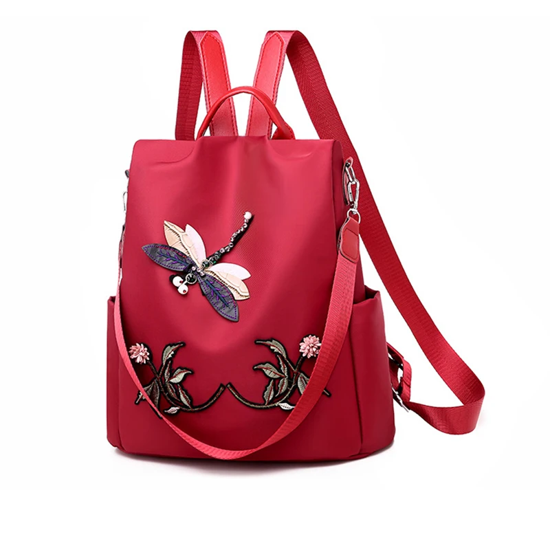 Simple Embroidery Backpack Shoulder Bags For Women Waterproof Oxford Travel Knapsack Large Capacity Student Laptop Rucksack