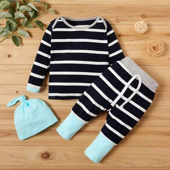 

PatPat 2020 New Spring and Autumn 3-piece Striped Long-sleeve Top and Pants Set Baby Clothes
