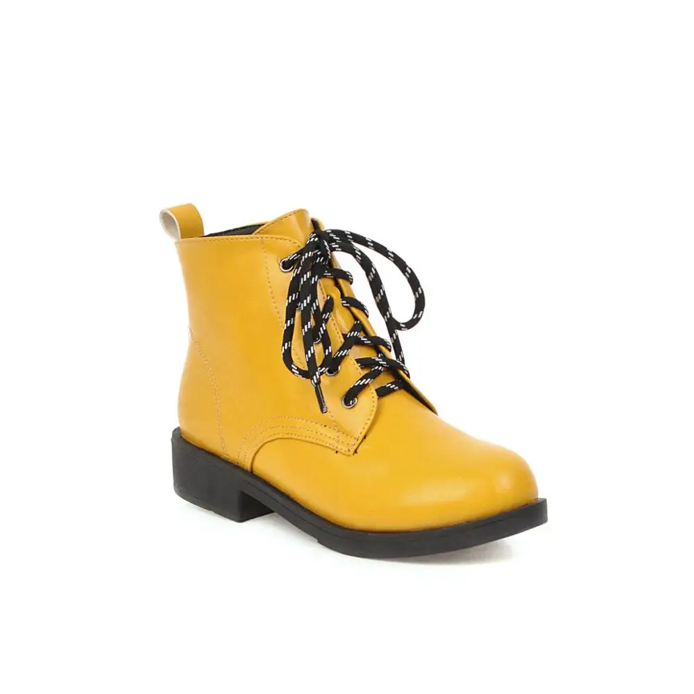 

Bootee Woman 2019 Martins For Women Low Heels booties Autumn Boots Shoes Booties Ladies Round Toe Lace Up Rock Rubber Large