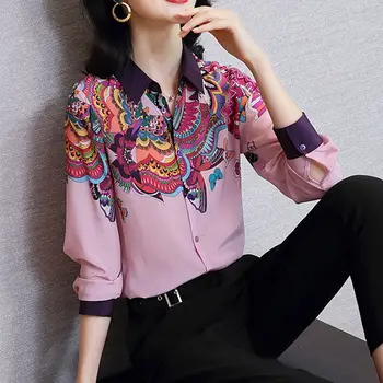 

2020 Spring Fall Fashion Womens Floral Printed Long Sleeve Chiffon Blouse , Ladies Butterfly Tops , Woman Clothes 3xl Blouses