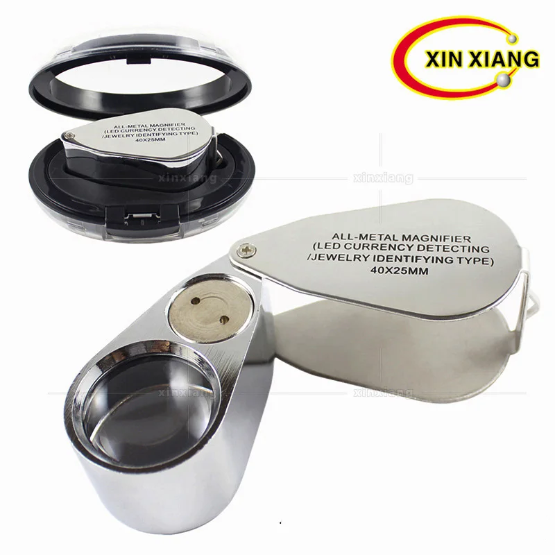 

Foldable 40X Magnifying Glass With Led Lights Portable 2 LED Magnifier Lamp Metal Handheld Lupa Jewelry Loupe Mini Microscope