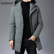 Высший сорт зимний модный брендовый мужской пуховик с капюшоном Длинная уличная пуховая куртка Теплая мужская одежда на утином пуху