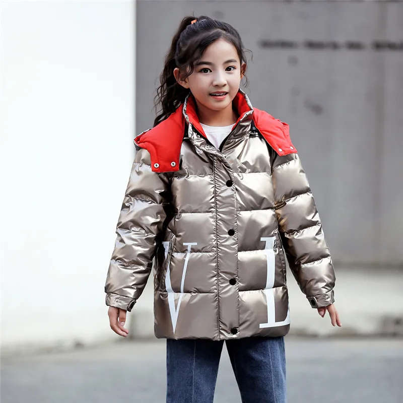 Детская зимняя куртка-пуховик детское зимнее водонепроницаемое пальто с капюшоном и надписью для мальчиков и девочек пуховик Верхняя одежда#4S16