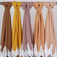 

LAVEV New Designer Plain Chiffon Hijab Shawl Women Muslim Hijabs High Quality Lace Headscarf Head Scarf Big Size Female Shawl