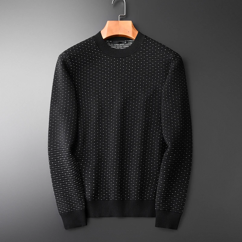 

Men Hight Quality White Dot Round Neck Pullover Fashion New Autumn And Winter Slim Fit Sweater Male