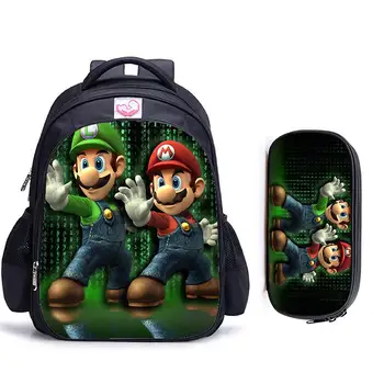 

16 Inch Mario Bros Sonic the Hedgehog School Bag for Kids Boy Backpack Children School Sets Pencil Bag Toddler Schoolbag