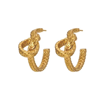 

Temperament hemp rope knot circle earrings female European and American personality fashion temperament ear nail earrings