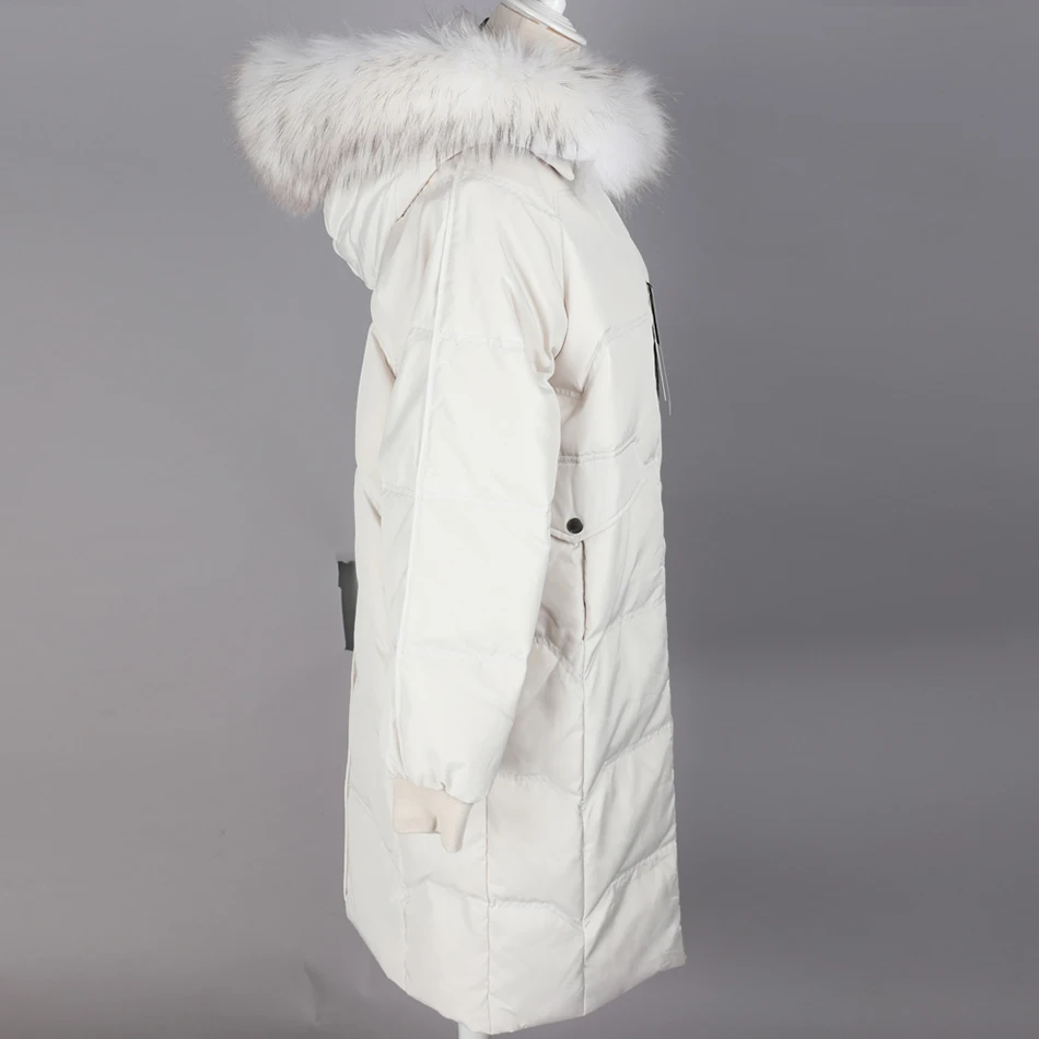 Maomoakong2019 зимняя куртка воротник из натурального меха енота большой меховой воротник белый пуховик на утином пуху Женская пуховая куртка Кожаная Куртка парка пальто