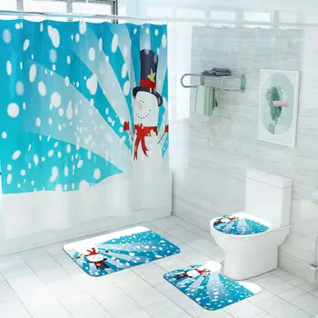 

Christmas 3D Digital Printing Happy Shower Set Bathroom Shower Curtain Bathroom Base Mat Toilet Mat Floor Mat
