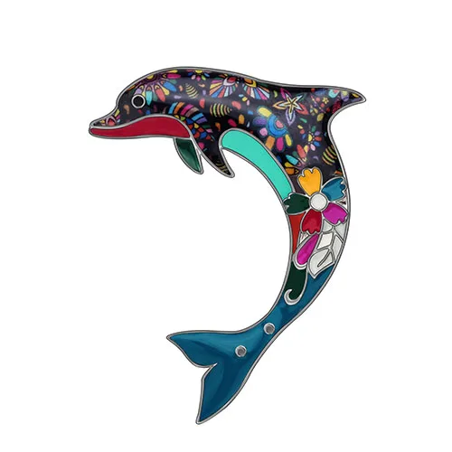 Bonsny Эмаль сплав океана Броши «Дельфин» Милая брошь с животными ювелирные изделия для женщин девочек подростков шарф украшения для одежды подарок Новинка - Окраска металла: Multicolor