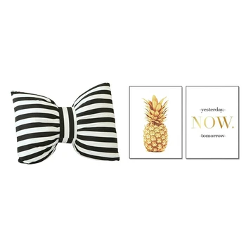 

1 Pcs Black and White Striped Bow Pillow Sofa Decor Cushions & 2 Pcs Set Northern Europe Gold Pineapple Letters "NOW" Painting H
