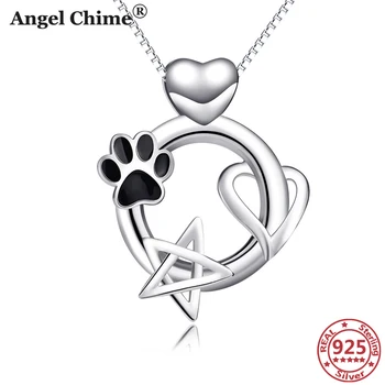 

AC 925 Sterling Silver Paw Pendant Necklaces Paw Star Heart Hollow Pendant Necklace Women's Jewelry Graduation Gifts Mom's Gifts