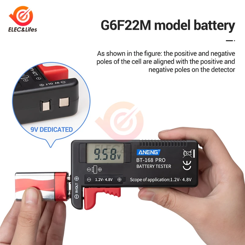 AA AAA Battery Tester BT168 PRO Portable Universal Digital Battery Tester Button Color-coded Scales Indicate Battery Checker 3