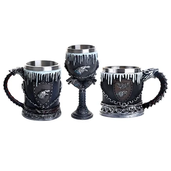 

1Pcs Mug Goblet Stainless Steel Resin Game of Thrones Beer Tankard Coffee Cup Wine Glass Mugs 620ml 450ml 220ml Man Boy Gift