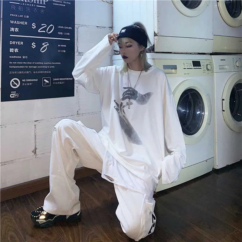 NiceMix Harajuku футболка с Для женщин круглым вырезом и длинными рукавами футболки в
