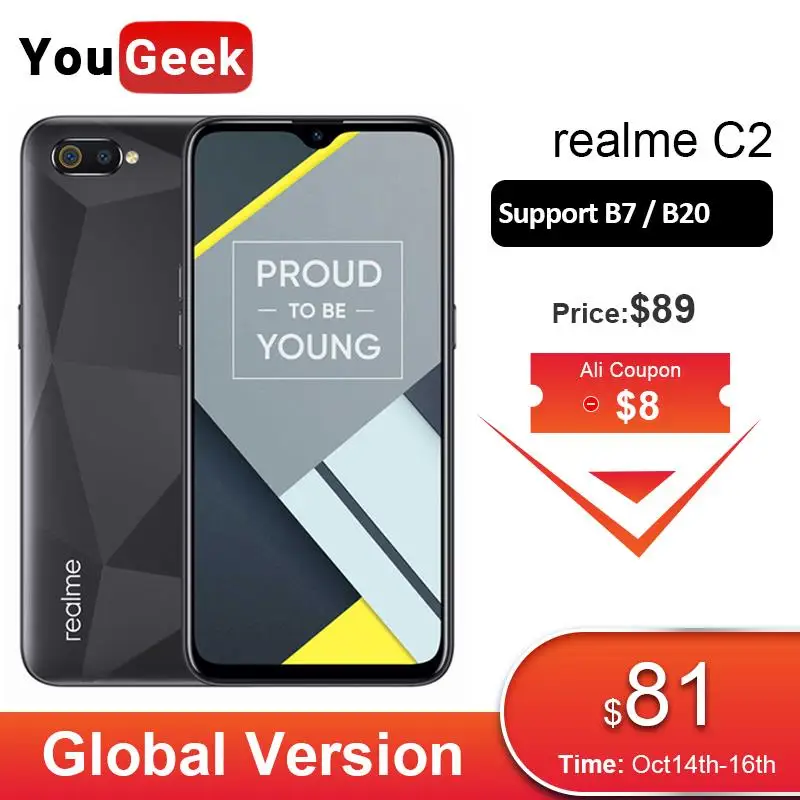 

Global Version OPPO realme C2 2GB 16GB Mobile Phone Helio P22 Octa Core 6.1" Full Screen 4000mAh Battery Android 9.0 Smartphone
