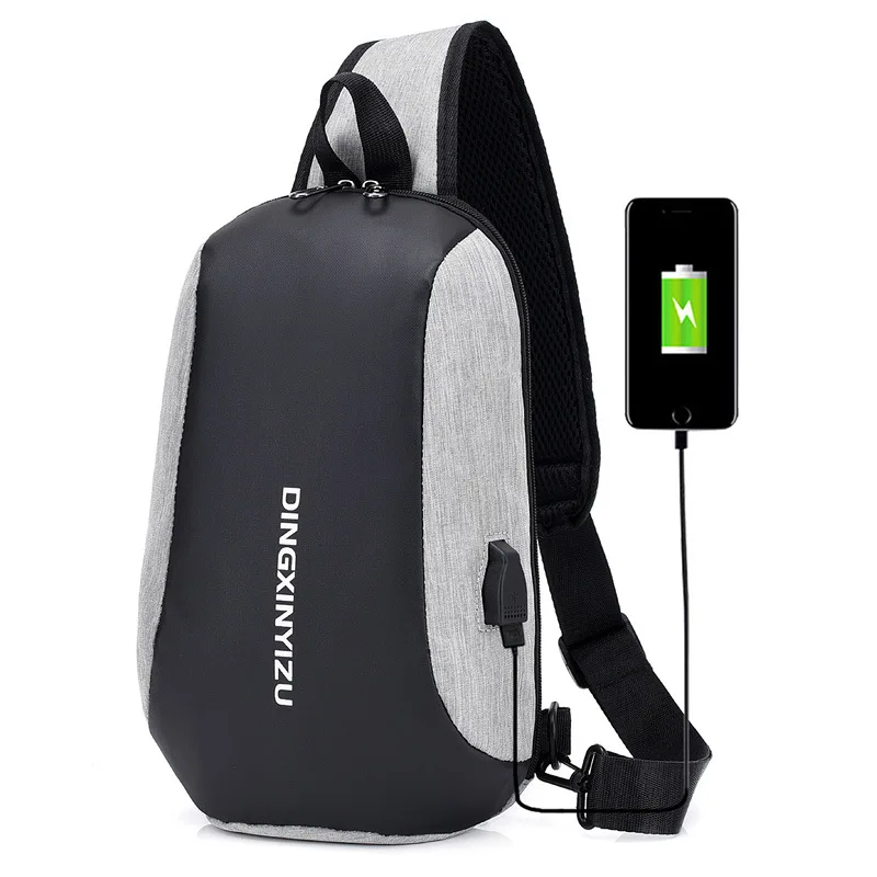 

New Style Canvas Polyester Small Messenger Bag Men USB Charging Backpack Waterproof Casual Travel Small Backpack Reflective Brie
