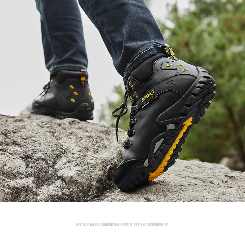 Boots men shoes Leather Winter Snow Boots Waterproof Hiking Shoes Men Boots Warm leather shoes men Outdoor Male Brand Work Shoes