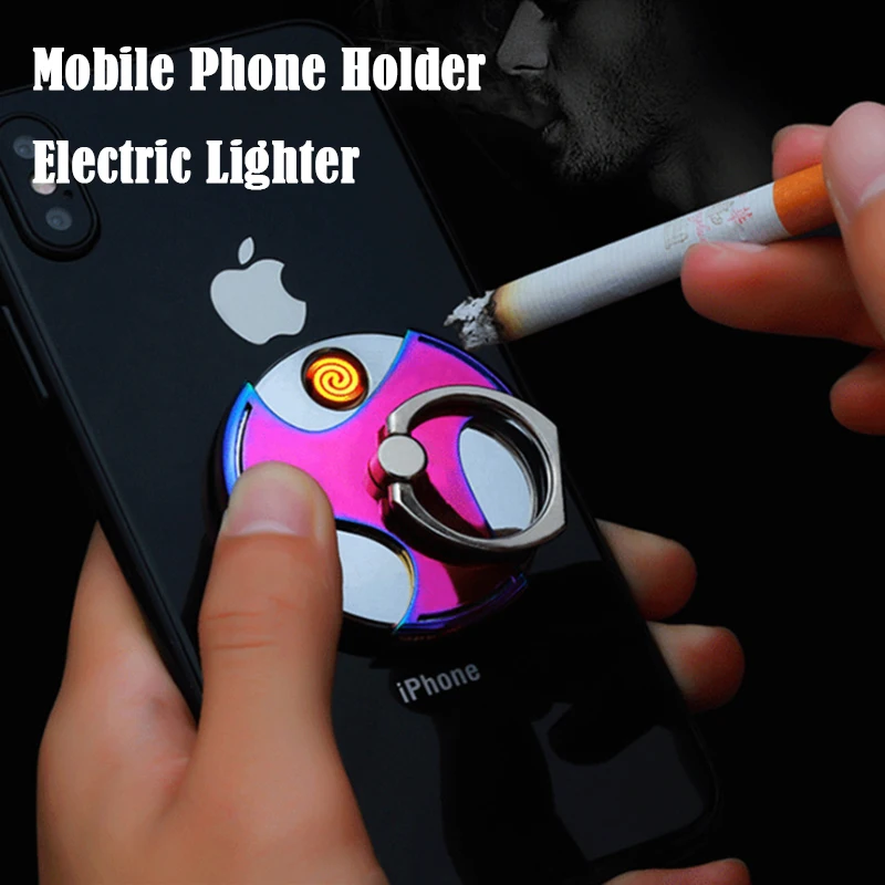 

2020 Creative Windproof Metal Electric Lighter Compact Mobile Phone Holder Ignition Lighter Rechargeable USB Cigarette Lighter