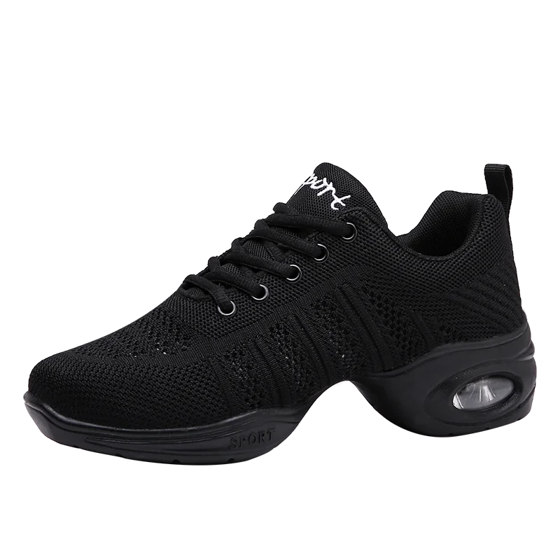 Women's sports function soft bottom breathable dance shoes women's sports shoes breathable modern jazz shoes - Color: Black