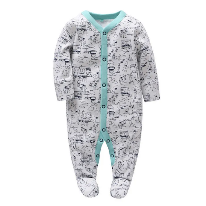 

Picturesque Childhood NewBorn Baby Boy Footies Cartoon Print Pure Cotton Covered Button O-neck Babygrow Costume