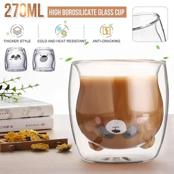 

270ml Double Wall Layer Glass 3D Bear Transparent Water Glass Drinking Milk Coffee Tea Cup Fruit-Juice Mug For Office Home