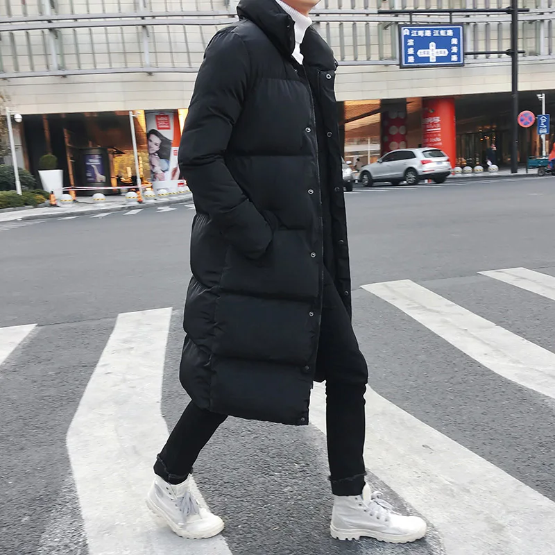 Мужская длинная пуховая куртка, пальто люксовый бренд, зимняя однотонная черная парка для мужчин размера плюс 4XL, Толстая теплая облегающая мужская верхняя одежда - Цвет: BLACK