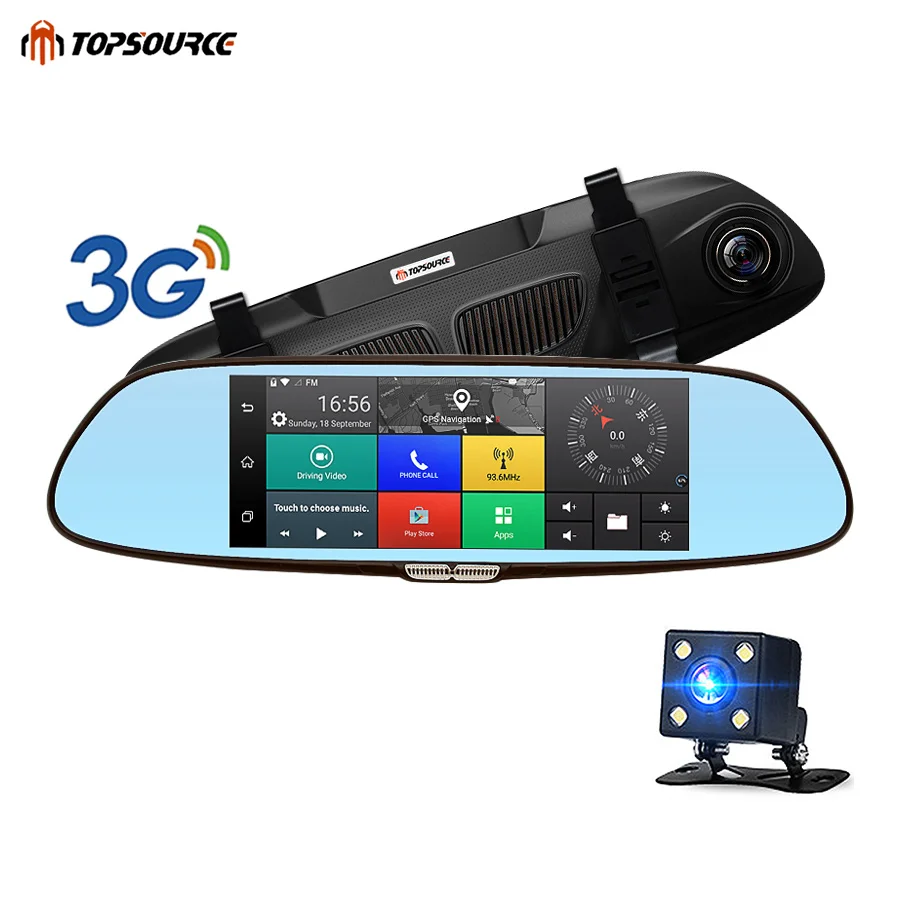 TOPSOURCE Авто GPS ANDROID 5 0 1G/16G 3G 7 &quotIPS Автомобильный видеорегистратор зеркальная камера