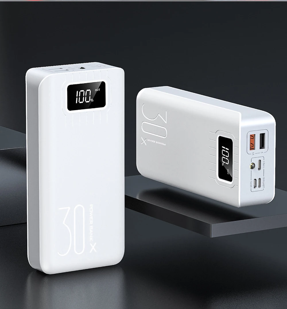 QI Быстрая Зарядка power Bank 30000 мАч USB Type C вход power bank светодиодный для Xiaomi huawei Iphone водонепроницаемый повербанк блок питания - Цвет: white 20000mah