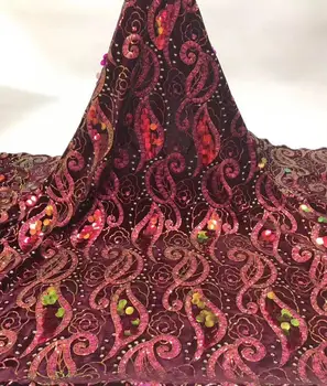 

Fashion Sequins African Lace Fabric 2019 High Quality Flannel Sequin French Lace Fabric With Sequins For Nigerian Wedding Dress