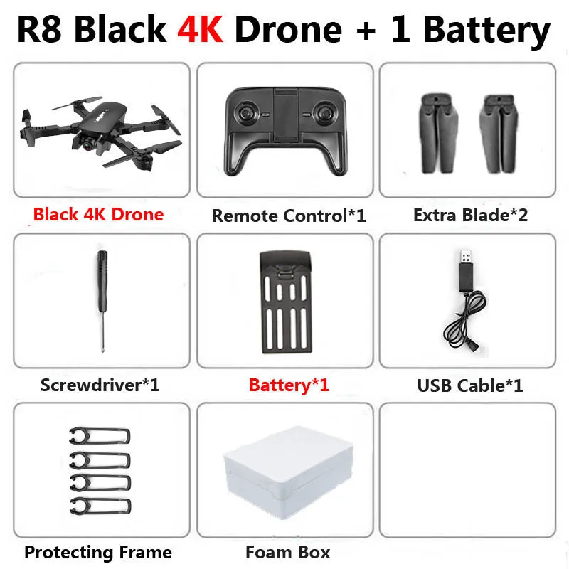 R8 1808 Drone with Dual Camera 1080P 4K PX1600W HD WiFi FPV Optical Flow Automatic Beauty RC Quadcopter Helicopter XS816 SG106 - Цвет: 4K Black 1B Foam Box