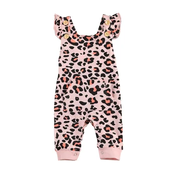 

lioraitiin 0-24M Toddler Girl Leopard Print Jumpsuit Sleeveless Square Neck Button Braces Long Pants Romper with Pocket