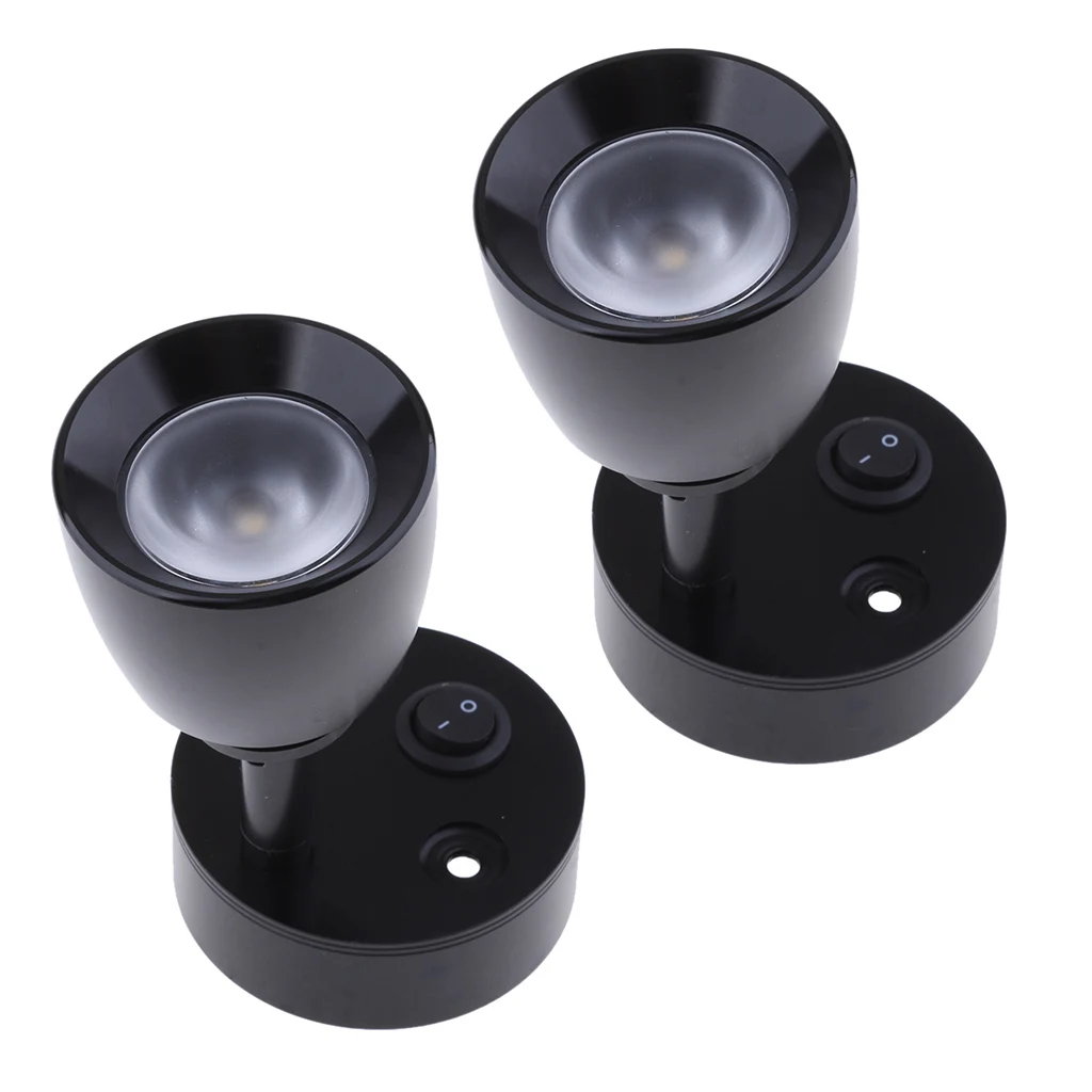 2x 12V 3W Boat LED Spotlight Interior Reading Light Wall Lamp 3000k, Black