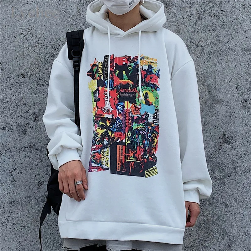 Личи Harajuku Повседневное свободные женские Флисовые толстовки пуловеры в стиле «граффити» Для женщин на флисе с капюшоном; Свитшот осень дамские свитшоты