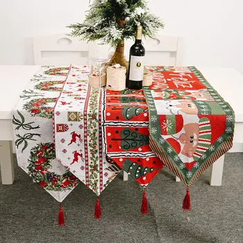 

Embroidered Christmas Table Runner Snowman Deer Christmas Tree Table Runners Cloth Cover for Home Festival Decoration