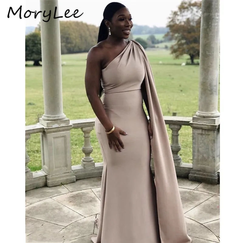 ChampagneBridesmaidDressesWithCapeAfricanSpecialOneShoulder
