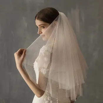 

Multi Layered Women Tulle White Elbow Length Wedding Veil Hollow Out Rhombus Gird Mesh Bridal Party Hair Accessories with Comb