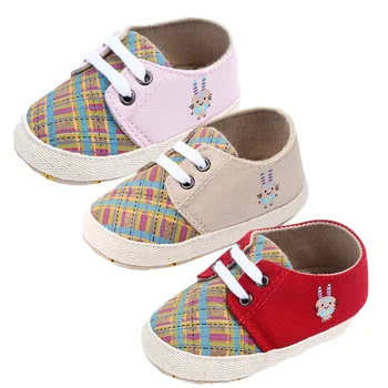 

Spring Autumn Newborn Baby Boys Girls Soft Bottom First Walkers Canvas Korean Plaid First Walkers Wild Toddler Shoes 0-24M