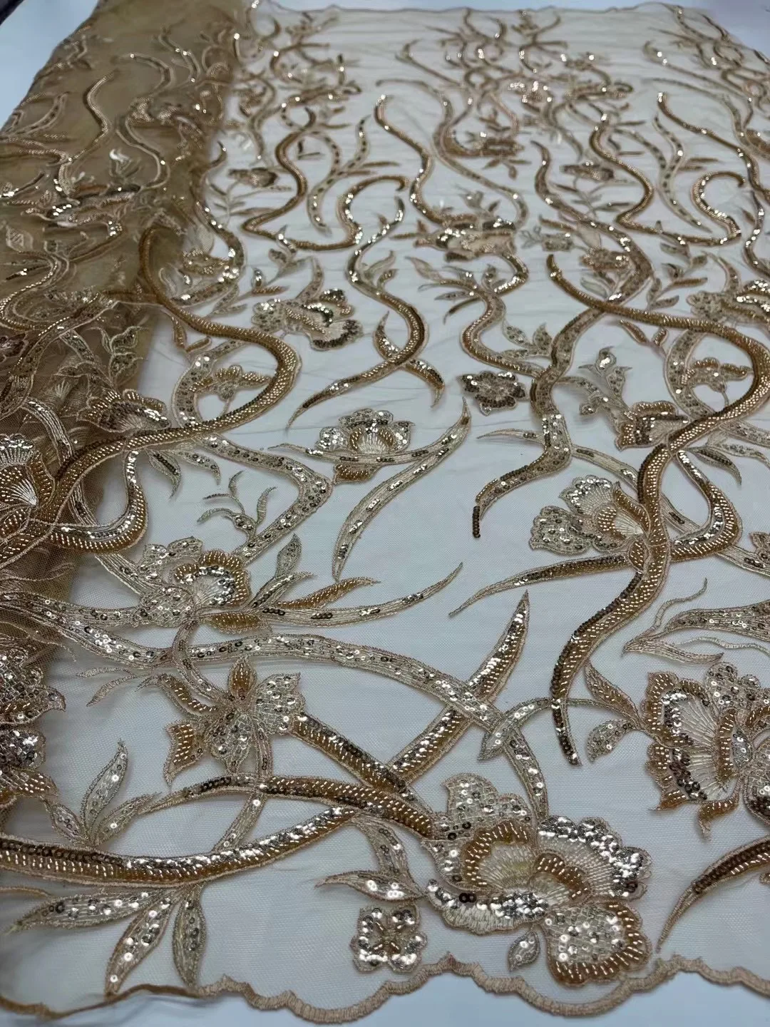 (5yards/pc) High grade tube beads and sequins embroidered African tulle lace gold French net fabric for party dress FJY455 | Дом и сад