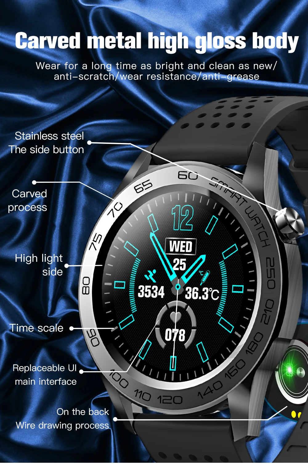 GPS track 2021 smart watch Temperature multiple sport mode Intelligent health data analysis smartwatch for men Android IOS