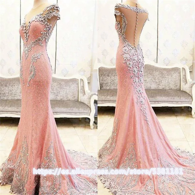 Длинное вечернее платье Русалка с V образным вырезом и бусинами|Вечерние платья| |