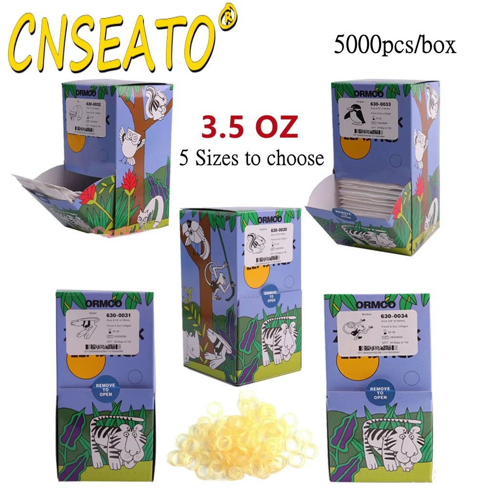 ORMCO Zoo Pack Elastics Bands Dental Clear Yellow 100pc/pk 3.5OZ 1/4  6.35mm Fox