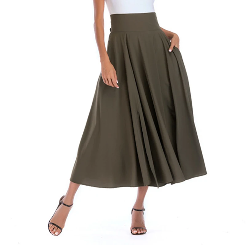 2020 New Fashion  Women Long Skirt Casual Spring  Summer Skirt womens Elegant Solid Bow-knot A-line Maxi Skirt Women Cothes (1)