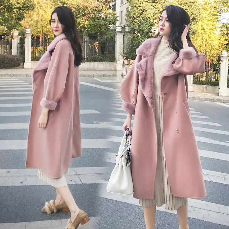 Осенне-зимние пальто женские элегантные розовые пальто корейский стиль женские длинные однобортные пальто