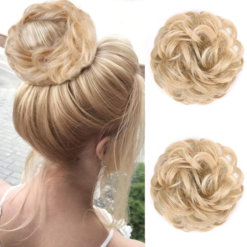 Вьющиеся небрежные синтетические волосы гибкие резинки шиньон эластичные