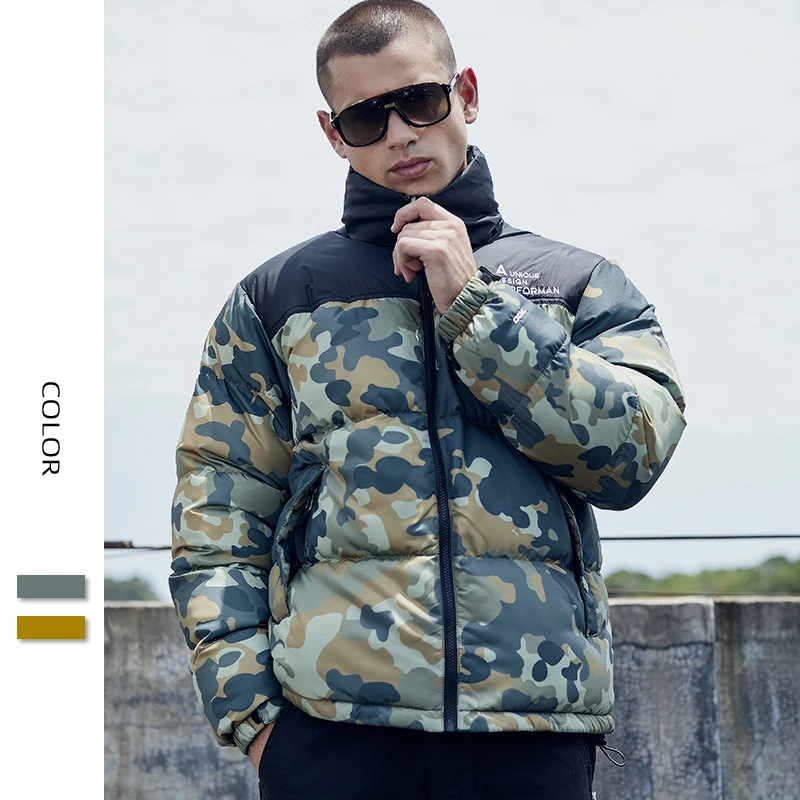 

Winter men's outdoor hiking cotton clothes down jacket windproof breathable warm cotton collar collar camouflage down jacket