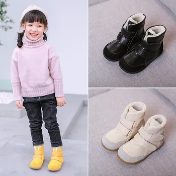 

Winter new thick cotton shoes men and women genuine leather barefoot baby snow boots warm plus velvet boots